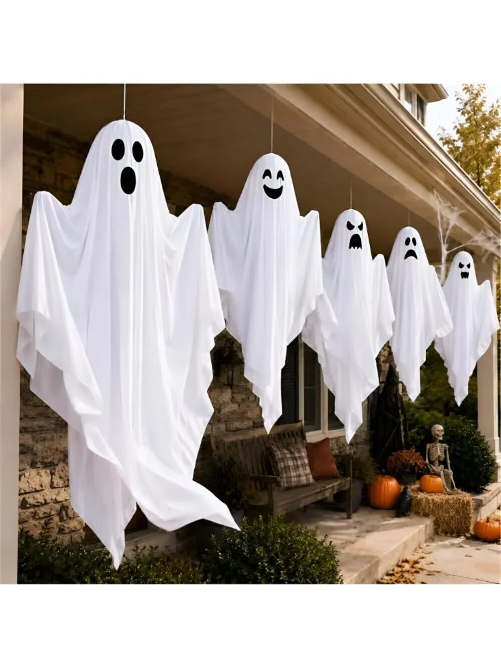 5 Pack Halloween LED Light Up Hanging Ghost Outdoor Decorations with Timer